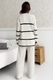 Women's White Black Striped Knitwear Double Set - 5