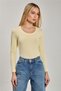 Women's u-neck long sleeve bodysuit - light yellow - 4