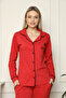 Women's 100% Cotton Combed Cotton Front Buttoned Long Sleeve Pajama Set Red - 2