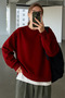 Women's Crew Neck Oversize Burgundy Sweatshirt - 4