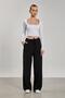 Women's drawstring waist wide leg pants - black - 3