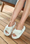 Women's Beige Cross Plush House Slippers - 2
