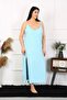 Women's Large Size Rope Strap Cotton Blue Long Nightdress - 3