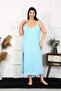 Women's Large Size Rope Strap Cotton Blue Long Nightdress - 4