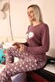 طقم بيجامة نسائية من القطن الممشط بأكمام طويلة من Under Moda باللون البرقوقي - 7