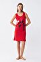Women's Thick Strap Combed Cotton Above Knee Red Nightgown - 2