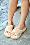 Women's Cream Cross Plush House Slippers