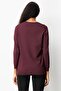 Women's Crew Neck Floral Embroidered Blouse Dark Plum - 3