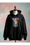 Printed Cotton 3 Thread Oversize Black Sweatshirt