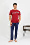 Men's Cotton Short Sleeve Pajama Suit Burgundy - 4