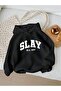 سترة هوديي سوداء مطبوعة من Slay بجيب كنغر