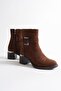 Ravena Women's Brown Suede Zippered Thick Heeled Boots with Metal Accessories (6 cm) - 2