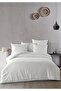 100% Cotton Satin Stripe Flounce Double Duvet Cover Set Off-White 200X220 cm - 3