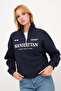 Zippered Collar Embossed Sweatshirt S12058 - 2