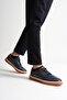 Navro Men's Navy Blue Genuine Leather Casual Sneaker Shoes - 5