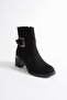 Ravena Women's Black Suede Zippered Thick Heeled Boots with Metal Accessories (6 cm)