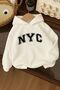 سويت شيرت أطفال للجنسين من قطن ممشط ثلاثي الخيوط، بغطاء رأس وطبعة NYC