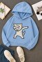 3-Ply Combed Cotton Cat Printed Unisex Kids Hooded Sweatshirt