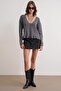 6954 Women's Ruffle Detailed V-Neck Knit Sweater Anthracite - 2