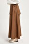 Women's Brown Belted Poplin Long Skirt 30021 - 6