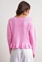 6954 women's pink ruffle detailed v-neck knit sweater - 7