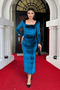 Velvet Fabric Square Neck Dress - Turquoise - 2