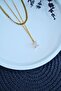 Baguette Stone Gold Color Italian Bean Chain Women's Steel Necklace - - 2