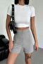 High Waist Flexible Stretch Fabric Crepe Shorts That Offer Style and Comfort Together Gray () - 3