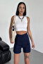 High-Waisted Flexible Lycra Crepe Shorts Offering Both Style and Comfort in Navy Blue () Lsntkn-Rs4 - 2