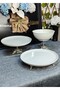 3 Piece Cool Cream Porcelain Pedestal Table Presentation Plate Set (Gold&Silver) - 4