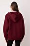 Bordo Oversize/Rahat Kesim Fermuarlı Kalın İçi Polarlı Örme Hırka/Sweatshirt TWOAW24SW00188 - 3