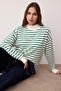 Zümrüt Yeşili Çizgili Oversize/Geniş Kalıp Örme Sweatshirt TWOAW26SW00102 - 2
