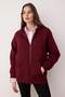 Bordo Oversize/Rahat Kesim Fermuarlı Kalın İçi Polarlı Örme Hırka/Sweatshirt TWOAW24SW00188 - 2