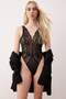 Siyah Tül Detaylı Dantel Body THMAW26BD00009 - 2