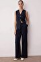 Koyu Lacivert Yüksek Bel Wide Leg/Geniş Paça Pilili Dokuma Kumaş Pantolon TWOAW21PL0076 - 2