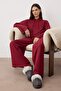 Bordo Kapüşonlu Geniş Kalıp Örme Pijama Takımı TWOSS21EM0026