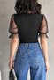 Women's Short Tulle Sleeve Sweetheart Neck Blouse Black - 5