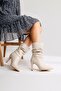 Wilma Beige Gusseted Thin Heeled Women's Boots, Women's Bootie - 5