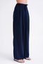 4681 Women's Tie-Up Double Pleated Palazzo Wide Leg Trousers Navy Blue - 4