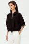 Low Sleeve Tie Detail Zip-Up Comfortable Fit Knit T-Shirt - 4