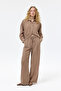 Beaded String Tied Textured Trousers Brown