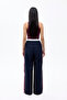 Ribbed Stripe Detail Wide Leg Trousers Navy Blue - 5