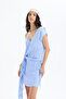 Pinstripe Tie Detail Shorts Skirt Blue - 3