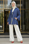 Indigo Blue - Natural Viscose Fabric Pocketed Lace-Up Women's Hijab Kimono 1167-Tes - 8