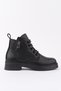 Women's Black Leather Ornamental Zippered Lace-Up Boots - 7