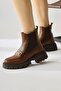 Lemonie Tan Buckle Detailed Elastic Women's Pull-On Boots, Women's Bootie - 5