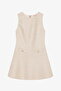 Pocket Detailed Round Neck Tweed Mini Dress Stone - 2