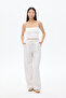 Washed Effect Lace-Up Waist Wide Leg Sweatpants Ecru - 3