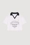 Paris Text Printed Polo Neck Crop T-Shirt White