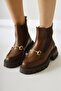 Lemonie Tan Buckle Detailed Elastic Women's Pull-On Boots, Women's Bootie - 6